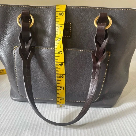 DOONEY BOURKE Florentine Leather Double Strap Shoulder Bag Gray W” Red Interior - Picture 7 of 13